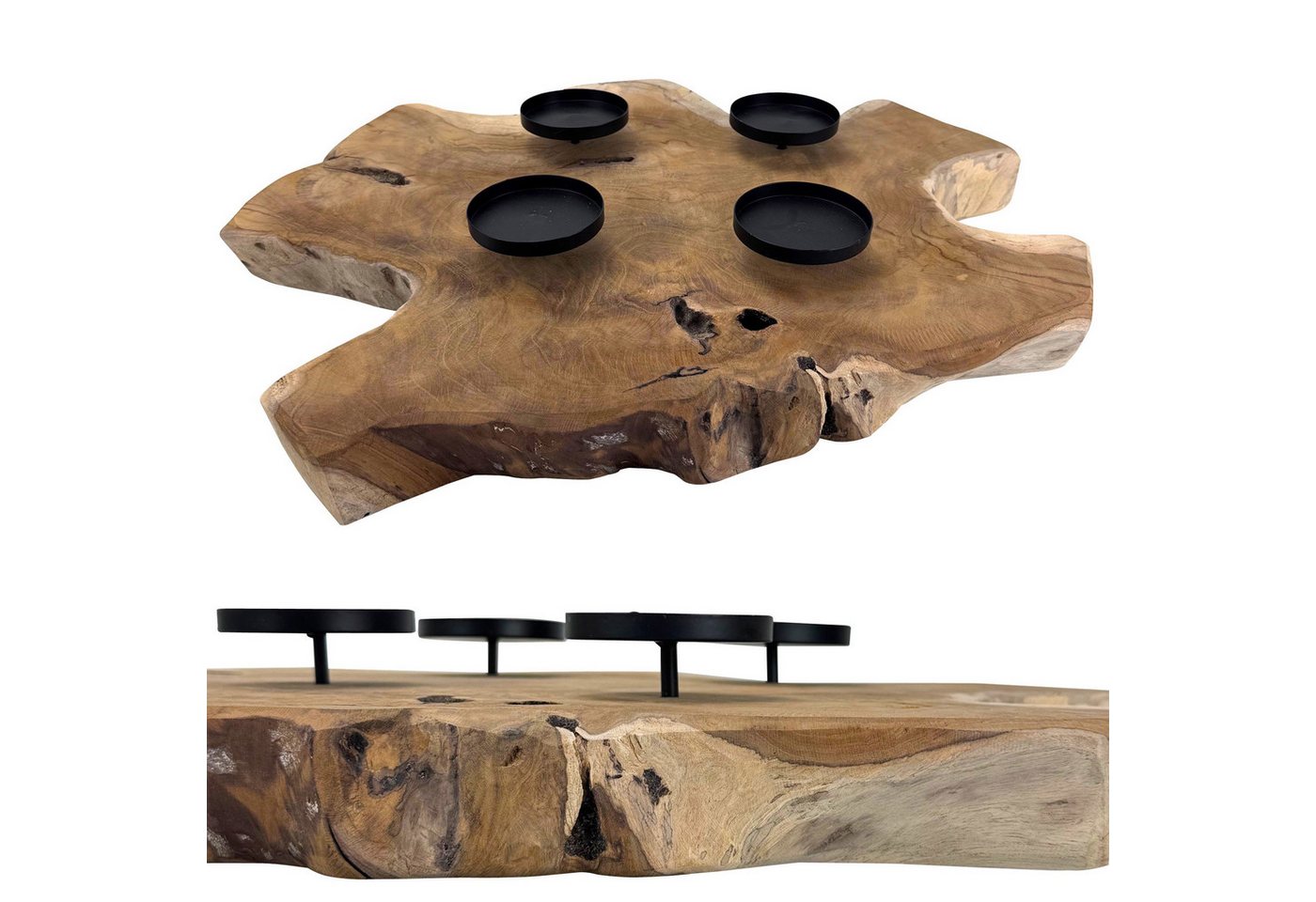 Online-Fuchs Adventskranz aus rustikalem Teakholz mit schwarzen Kerzenhaltern aus Metall, modern und natürlich für Ihre Weihnachtsdekoration Bild 4