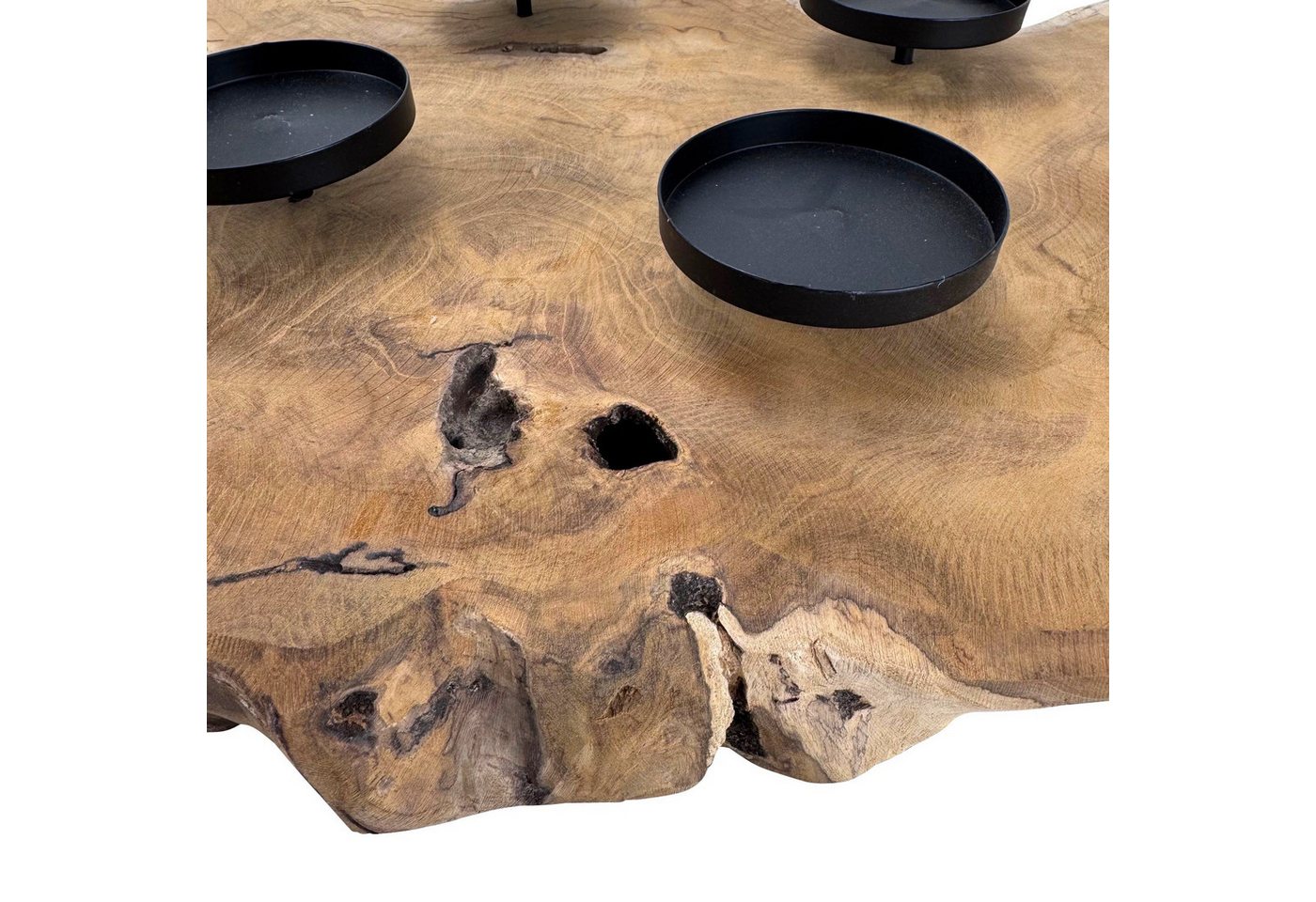 Online-Fuchs Adventskranz aus rustikalem Teakholz mit schwarzen Kerzenhaltern aus Metall, modern und natürlich für Ihre Weihnachtsdekoration Bild 5