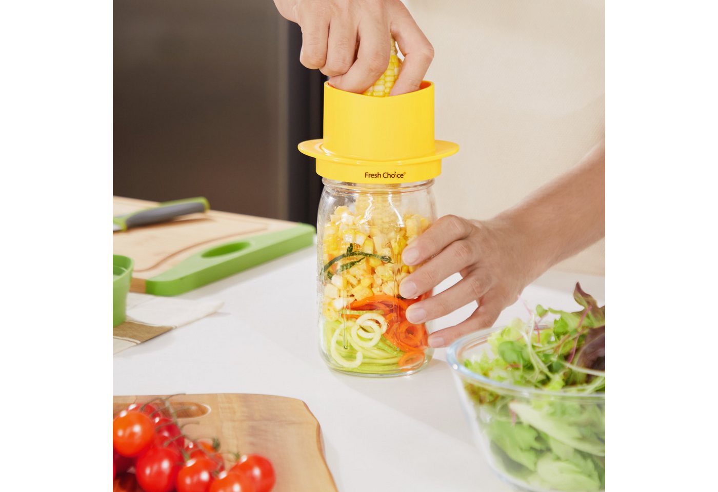 Fresh Choice Sparschäler Maisschäler-Set mit Glas & Adapter – Frisch, schnell & sauber Bild 4
