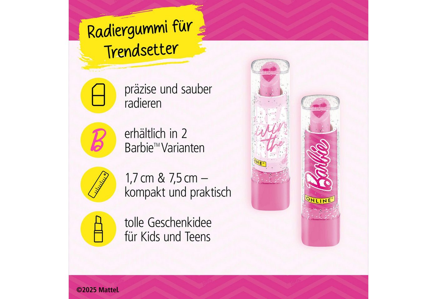 Online Pen Radiergummi Barbie 1x Lipstick Radierer - Radiergummi in Lippenstift-Form Bild 4