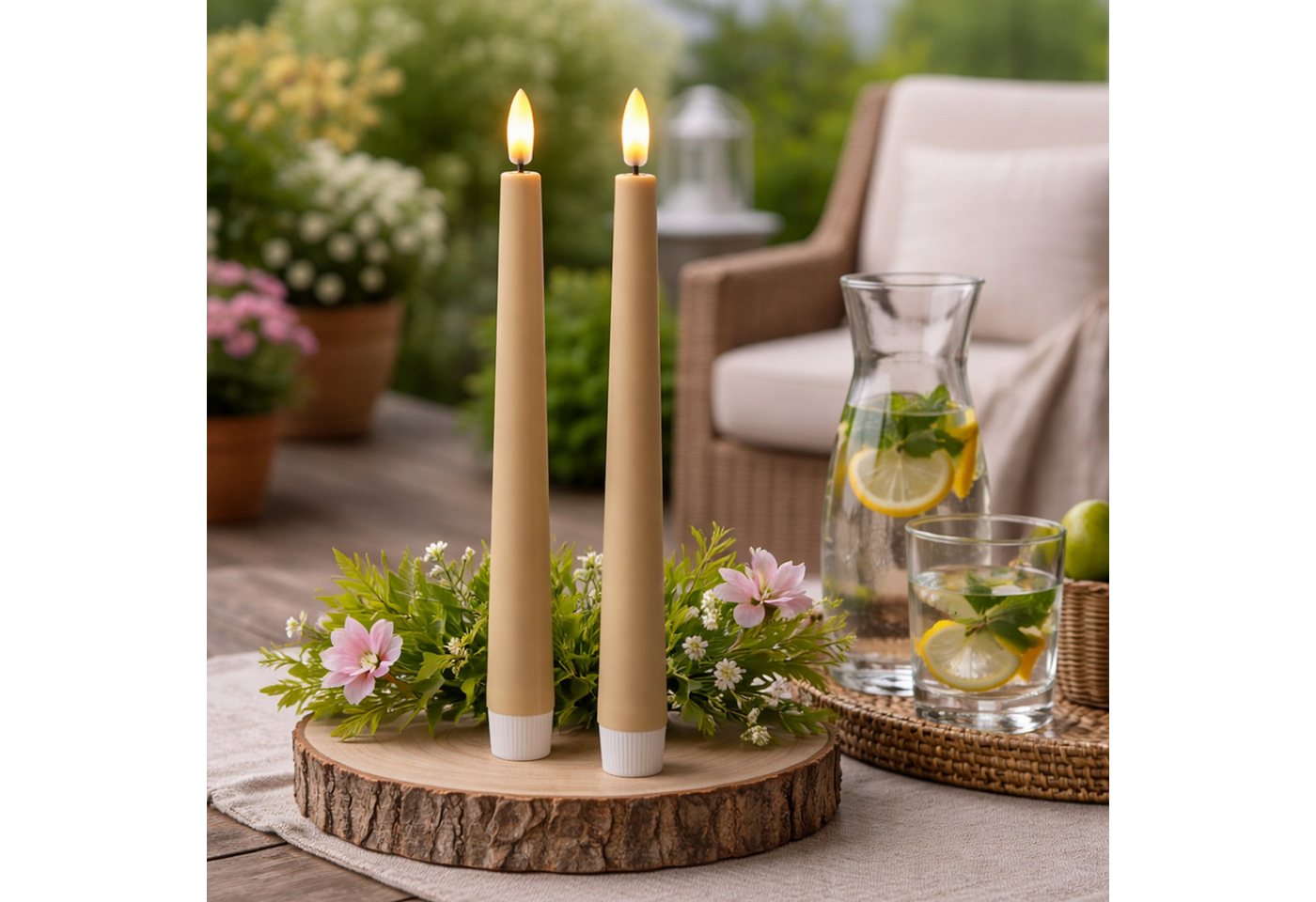 MARELIDA LED-Kerze LED Stabkerzen Outdoor Tafelkerzen Timer H: 25,5cm creme 2er Set, LED Classic, warmweiß (2100K bis 3000K) Bild 2
