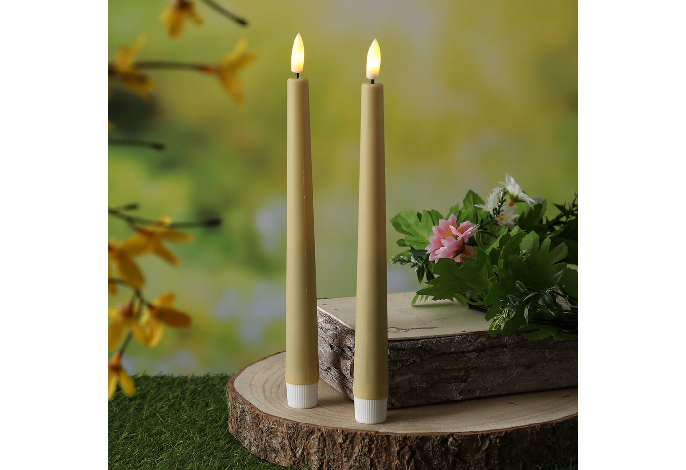 MARELIDA LED-Kerze LED Stabkerzen Outdoor Tafelkerzen Timer H: 25,5cm creme 2er Set, LED Classic, warmweiß (2100K bis 3000K) Bild 3