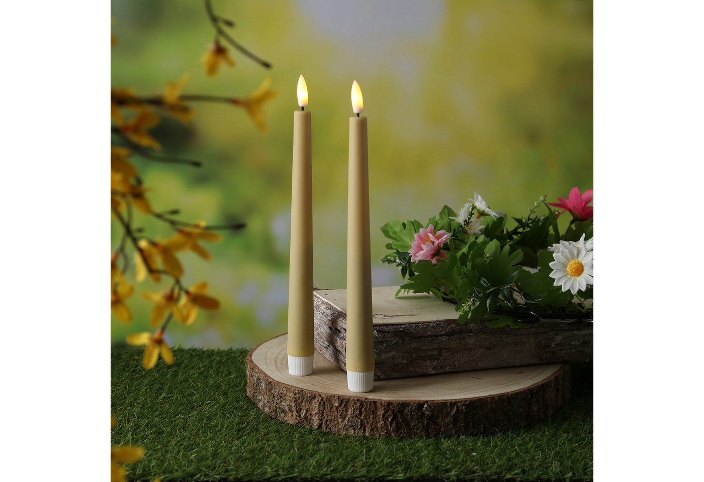 MARELIDA LED-Kerze LED Stabkerzen Outdoor Tafelkerzen Timer H: 25,5cm creme 2er Set, LED Classic, warmweiß (2100K bis 3000K) Bild 4