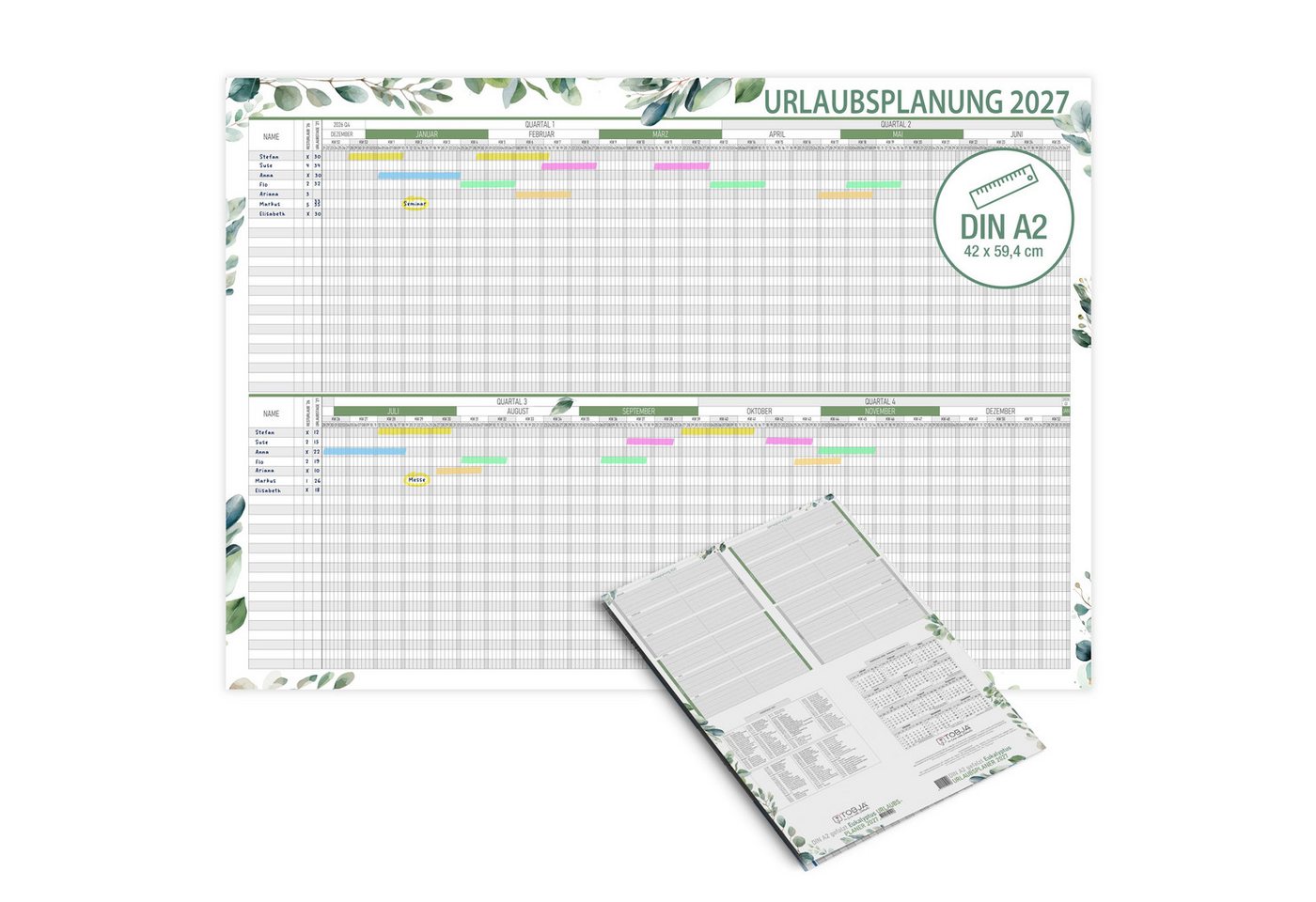 TOBJA Wandkalender Urlaubsplaner 2027 A2 Wandplaner 25 Mitarbeiter Eukalyptus, Urlaubskalender Mitarbeiterplaner Dienstplan Projektplaner Bild 2