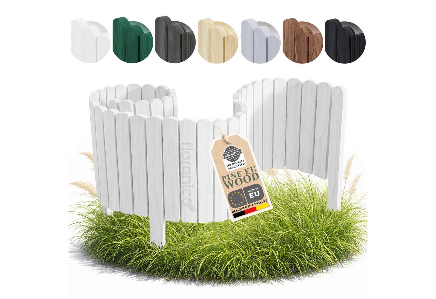 Floranica Palisade Rasenkante Beeteinfassung Beetumrandung Rollzaun Holzzaun Gartenzaun, LxH: 100x10 cm, Weiß, Dekozaun Umzäunung für Garten Blumenbeetee Wege Rasenbegrenzung Bild 3