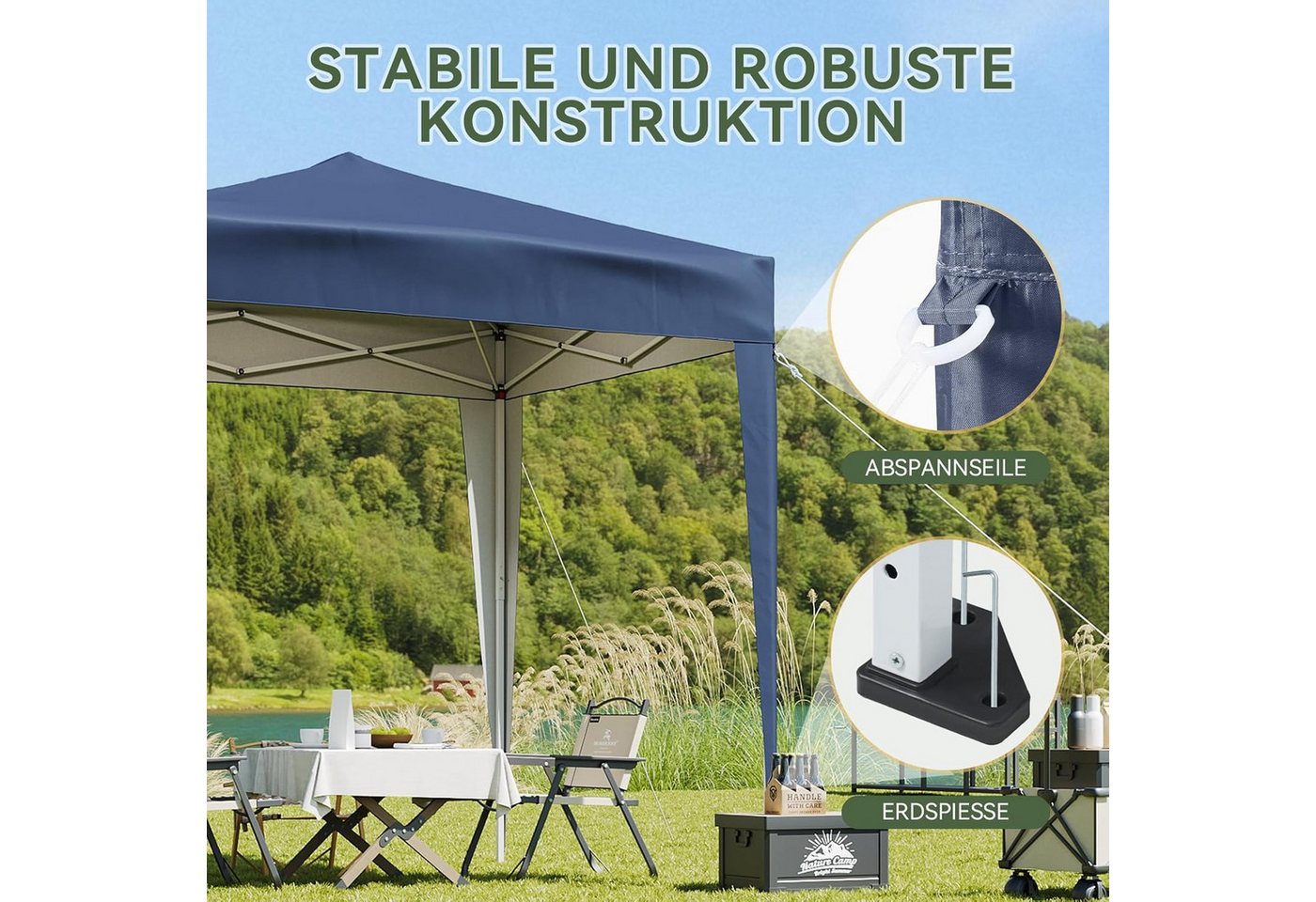 AOXUN Pavillon 2x2m Wasserdicht mit 4 Seitenwänden,Grau, für individuell anpassbare Belüftung, in drei Höhen verstellbar