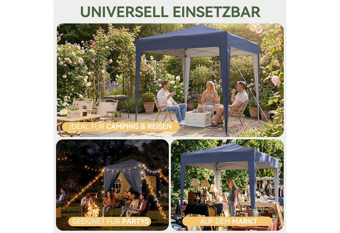 AOXUN Pavillon 2x2m Wasserdicht mit 4 Seitenwänden,Grau, für individuell anpassbare Belüftung, in drei Höhen verstellbar Bild 4