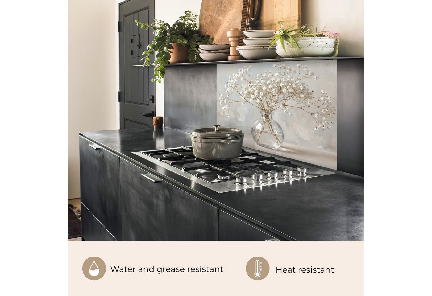 KitchenYeah Küchenrückwand selbstklebend (keine Folie) Vase - Gipskraut - Weiß, (1-tlg), Spritzschutz, Küche, Rückwand, Küchenwand, Küchenfront, 80x60 cm Bild 2