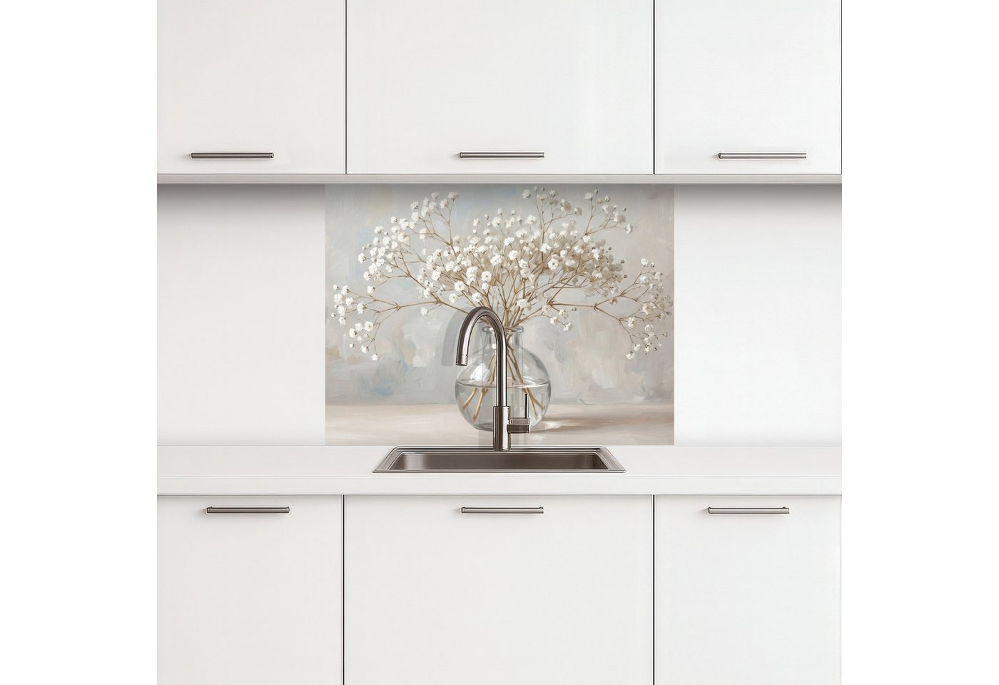 KitchenYeah Küchenrückwand selbstklebend (keine Folie) Vase - Gipskraut - Weiß, (1-tlg), Spritzschutz, Küche, Rückwand, Küchenwand, Küchenfront, 80x60 cm Bild 4