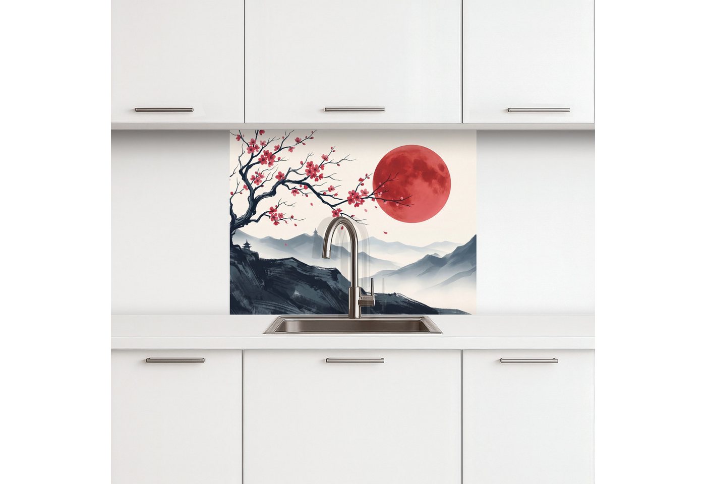KitchenYeah Küchenrückwand selbstklebend (keine Folie) Kirschblüte - Orientalisch - Rot, (1-tlg), Spritzschutz, Küche, Rückwand, Küchenwand, Küchenfront, 80x60 cm Bild 2