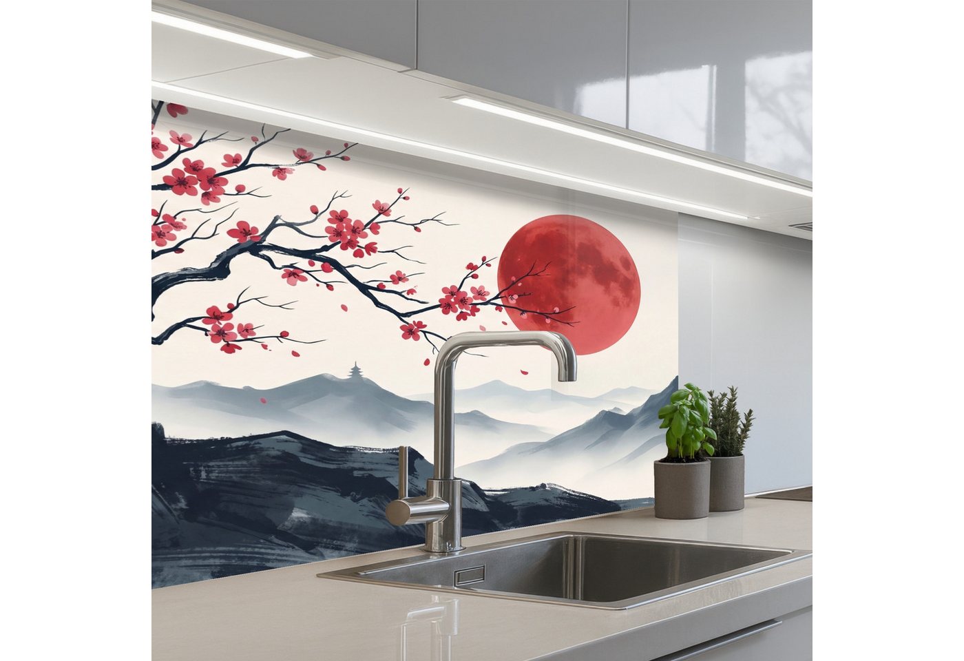 KitchenYeah Küchenrückwand selbstklebend (keine Folie) Kirschblüte - Orientalisch - Rot, (1-tlg), Spritzschutz, Küche, Rückwand, Küchenwand, Küchenfront, 80x60 cm Bild 5
