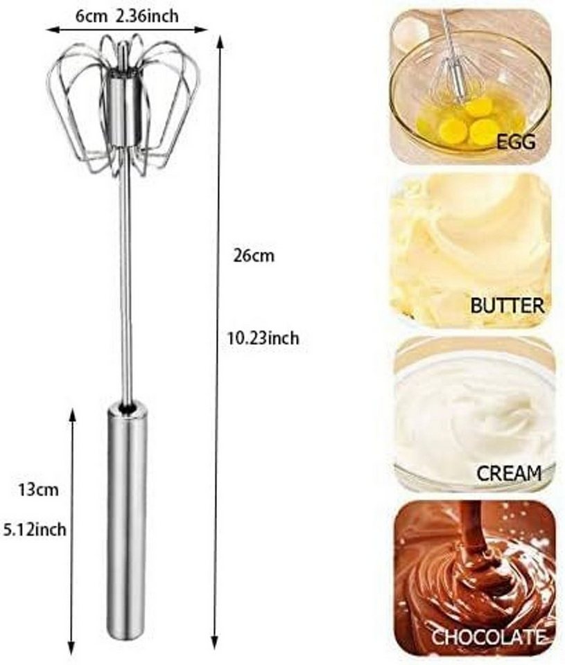 FELIXLEO Schneebesen 10 Zoll halbautomatischer Schneebesen Edelstahl Küchenquirl Rührbesen Bild 3