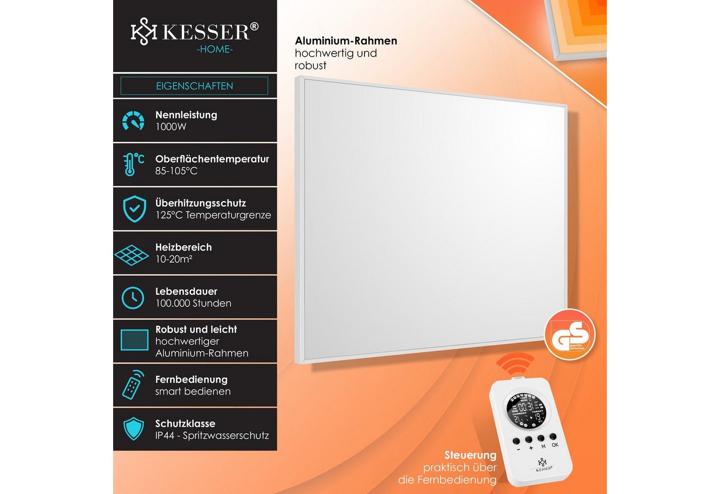 KESSER Infrarotheizung, mit Thermostat, IP44 Schutzklasse & 28 Routineprogramme Bild 3