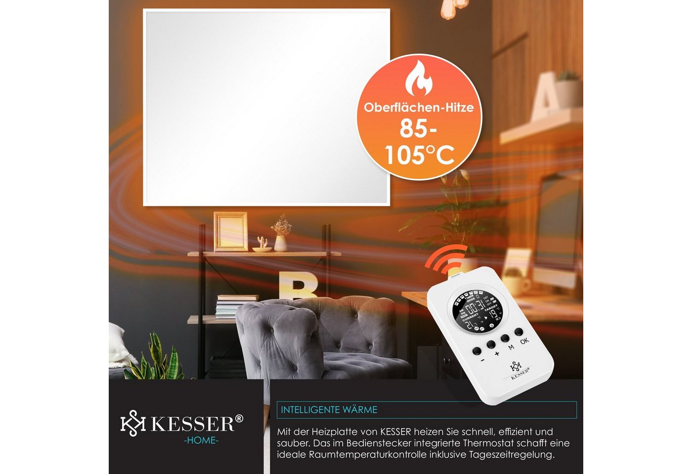 KESSER Infrarotheizung, mit Thermostat, IP44 Schutzklasse & 28 Routineprogramme Bild 4