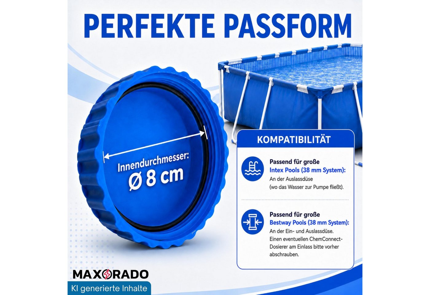 Maxorado Poolschlauch 2 Winterverschluss passend für Intex Bestway Pool Pools Winter Kappe
