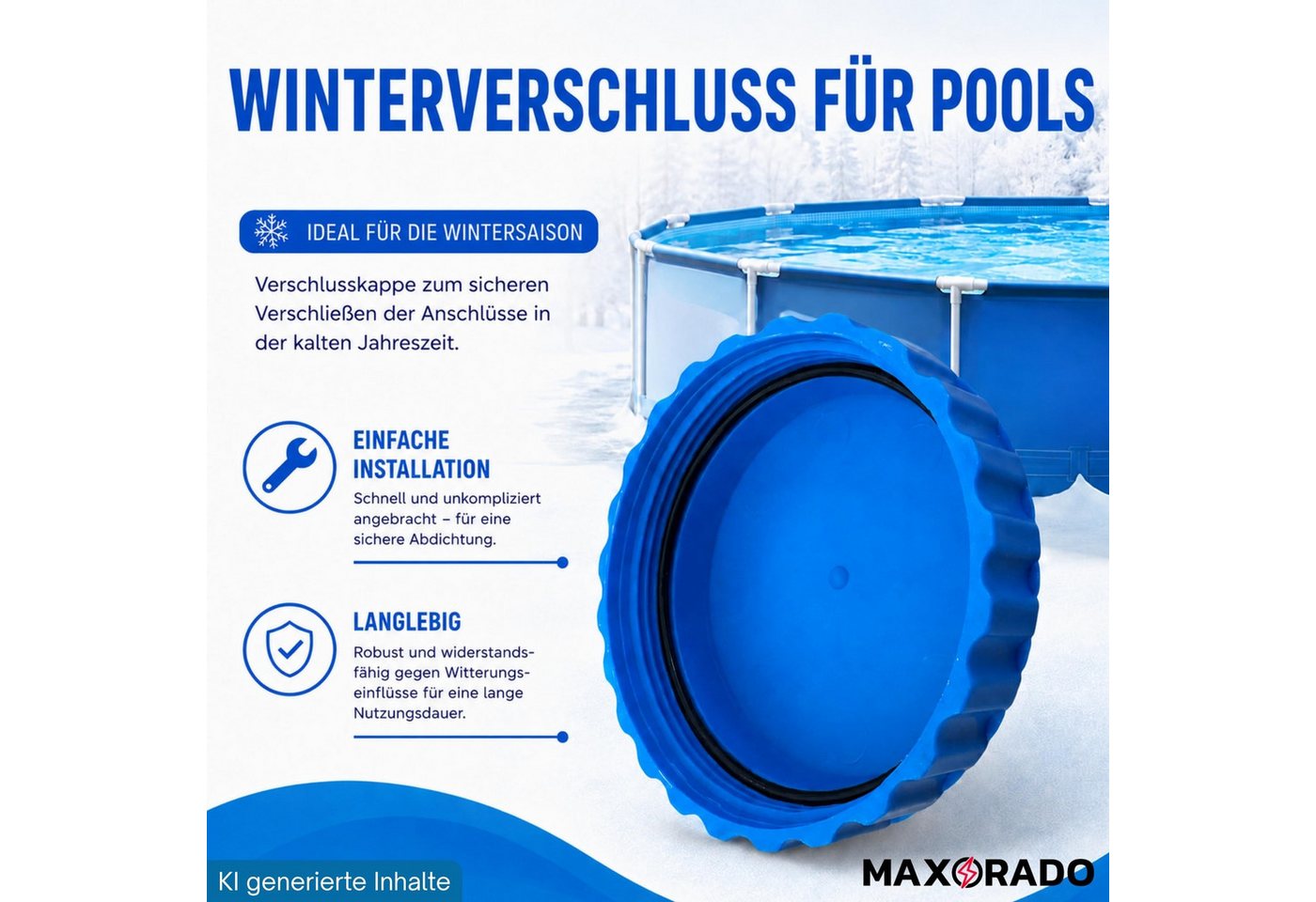 Maxorado Poolschlauch 2 Winterverschluss passend für Intex Bestway Pool Pools Winter Kappe Bild 2