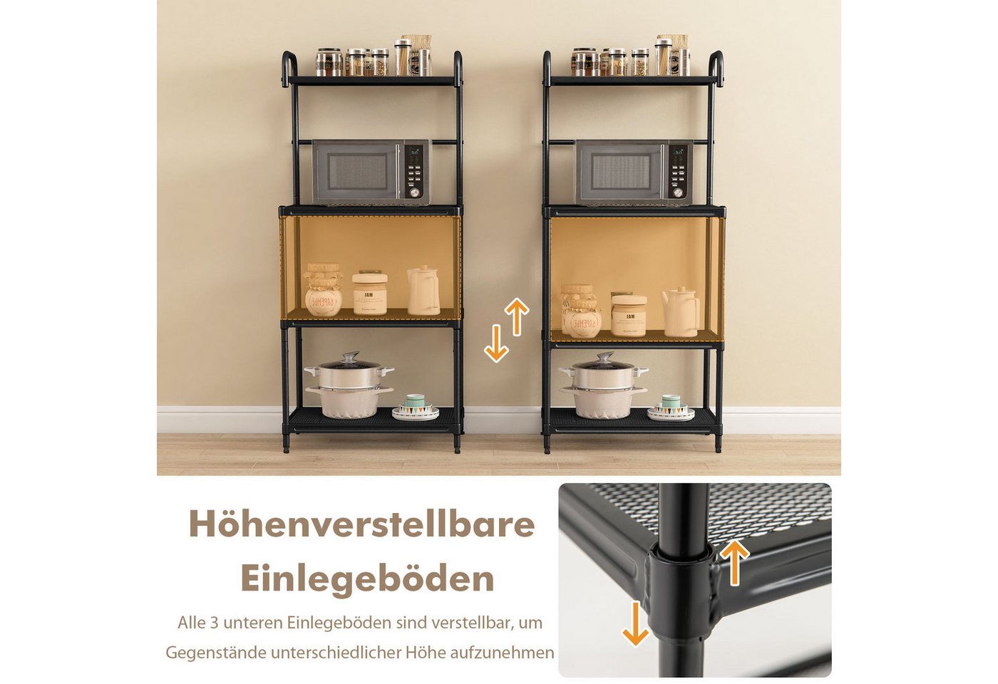 COSTWAY Küchenregal, mit verstellbaren Regalböden, Metall, 60x34,5x136cm Bild 2