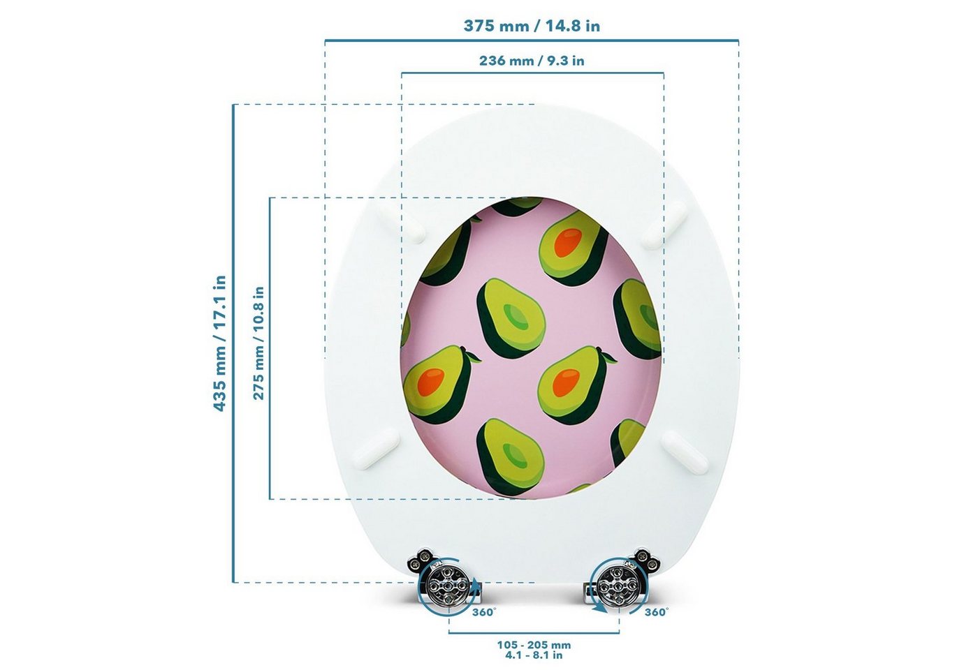 Sanfino WC-Sitz "Pink Avocado" Premium Toilettendeckel mit Absenkautomatik aus Holz, mit schönem Avocado-Motiv, hohem Sitzkomfort, einfache Montage