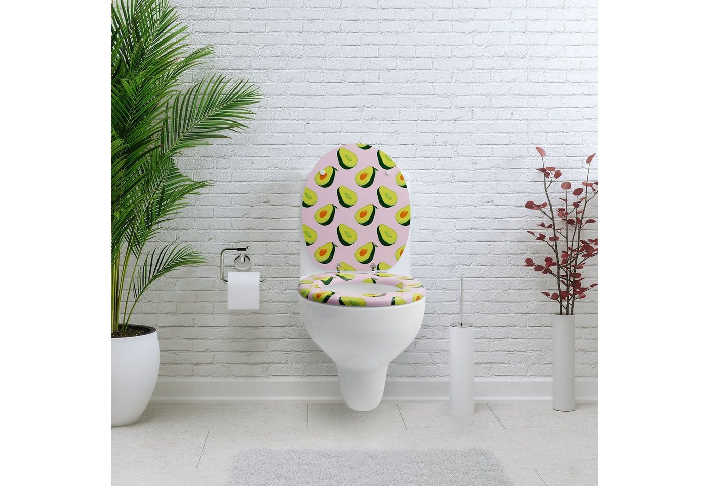 Sanfino WC-Sitz "Pink Avocado" Premium Toilettendeckel mit Absenkautomatik aus Holz, mit schönem Avocado-Motiv, hohem Sitzkomfort, einfache Montage Bild 4