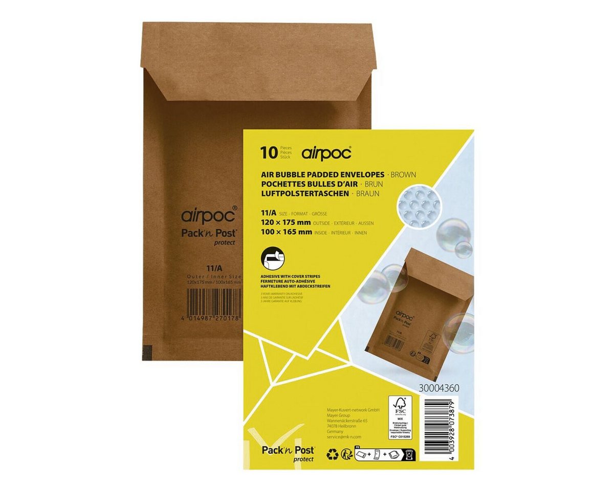 MAILMEDIA Versandtasche airpoc®, mit PE-Luftpolsterung, 12,2x17,5 cm, ohne Fenster, Haftklebung