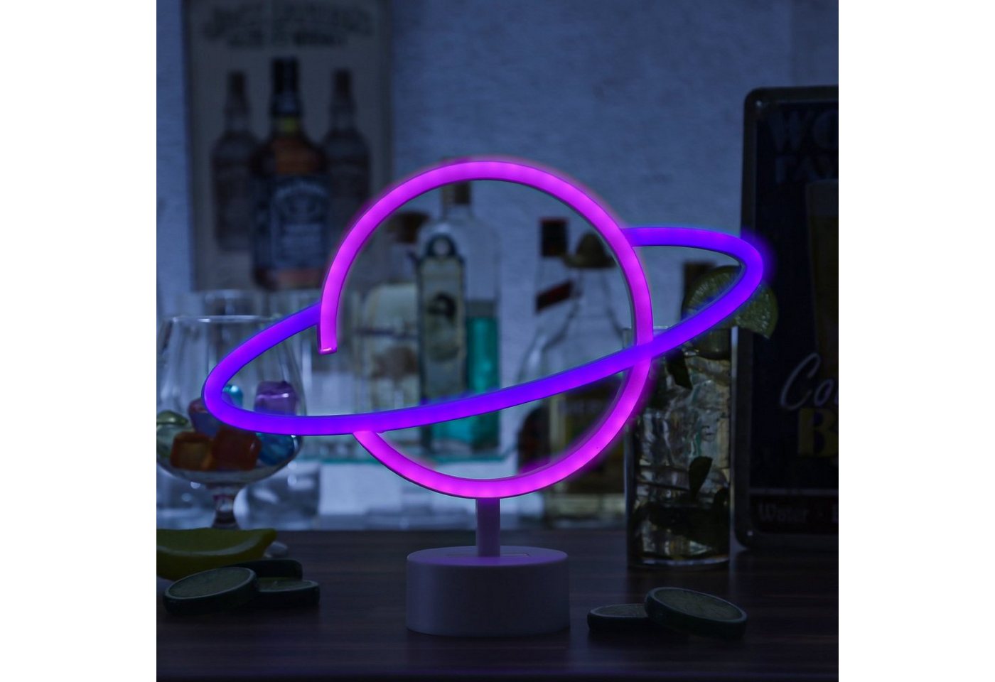 SATISFIRE LED Dekolicht LED Neonlicht Planet Saturn Neonschild Leuchtfigur Batterie USB 30cm, LED Classic, mehrfarbig / bunt Bild 2