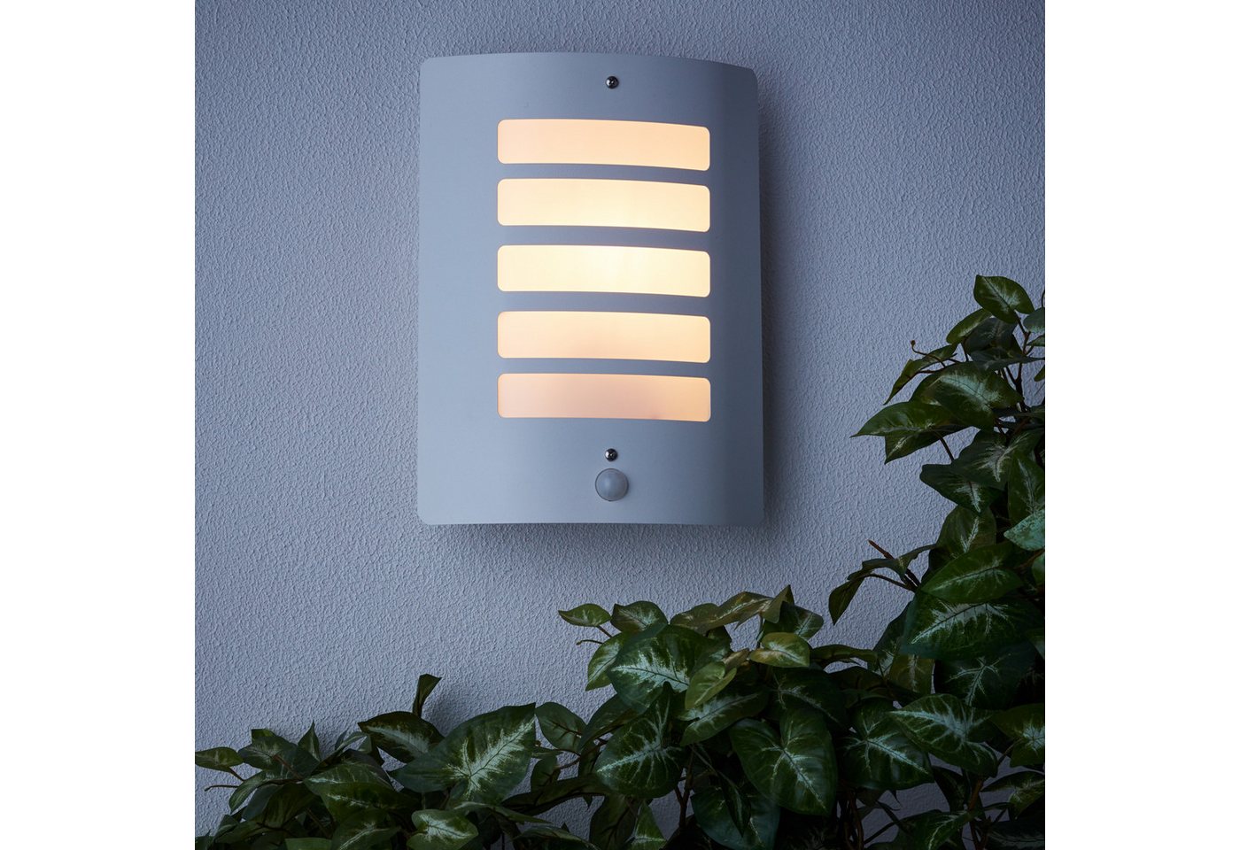 Lightbox Wandleuchte, Bewegungsmelder, ohne Leuchtmittel, Außen Wandlampe, Bewegungsmelder, 29 x 23 cm, E27, max. 60 W, weiß