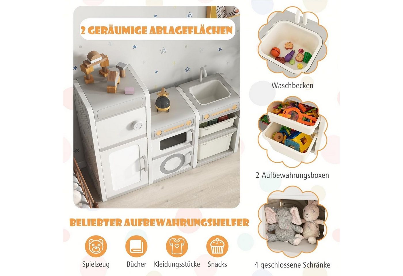 KOMFOTTEU Kinderregal Spielzeugregal, mit 4 Schränke & 2 Boxen