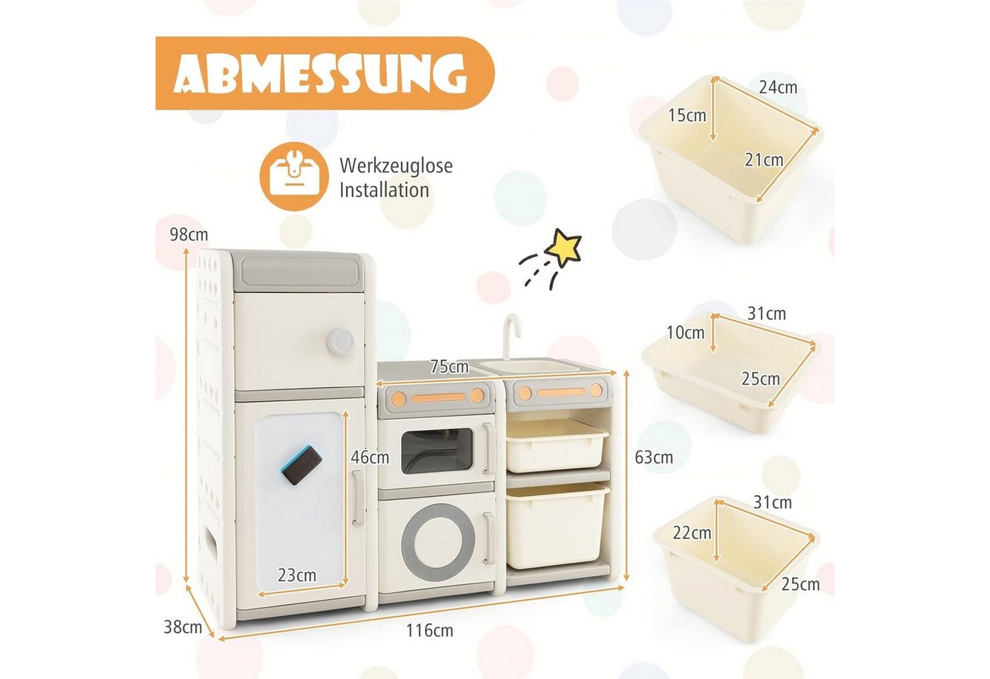 KOMFOTTEU Kinderregal Spielzeugregal, mit 4 Schränke & 2 Boxen Bild 2
