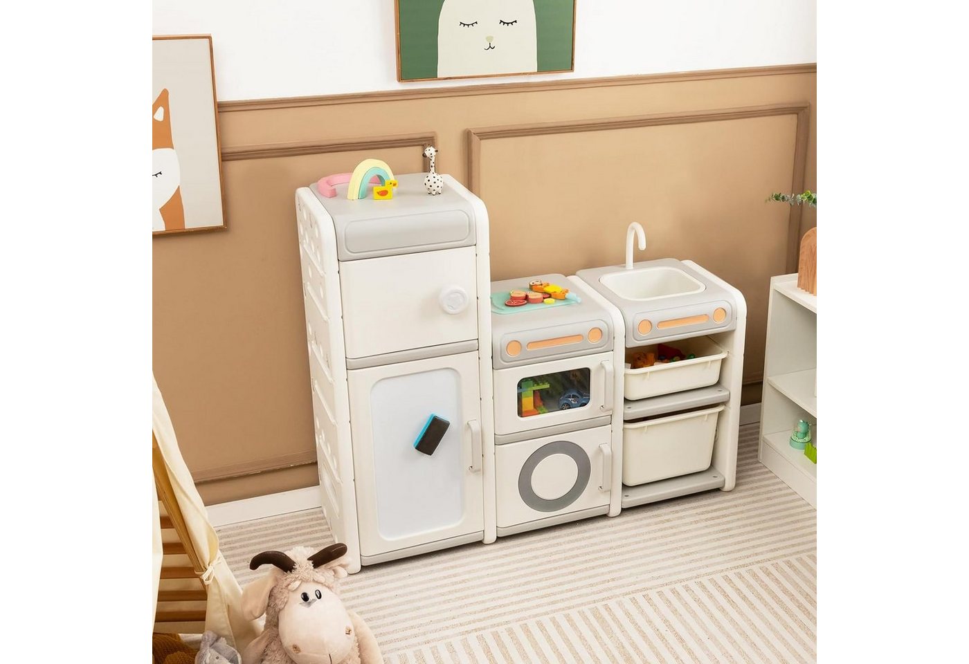 KOMFOTTEU Kinderregal Spielzeugregal, mit 4 Schränke & 2 Boxen Bild 3