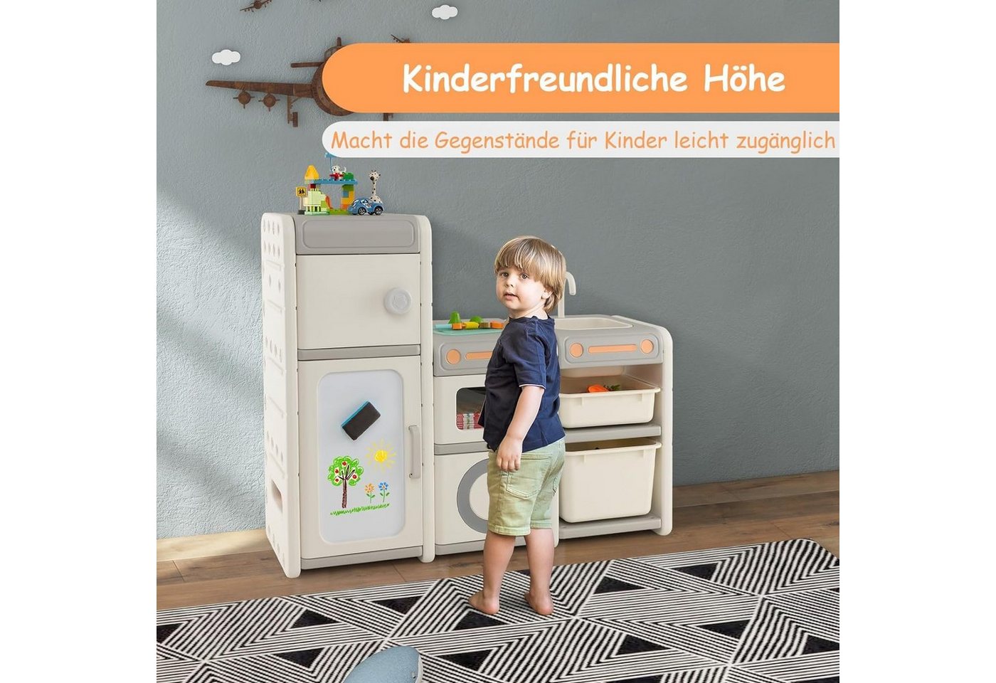 KOMFOTTEU Kinderregal Spielzeugregal, mit 4 Schränke & 2 Boxen Bild 4