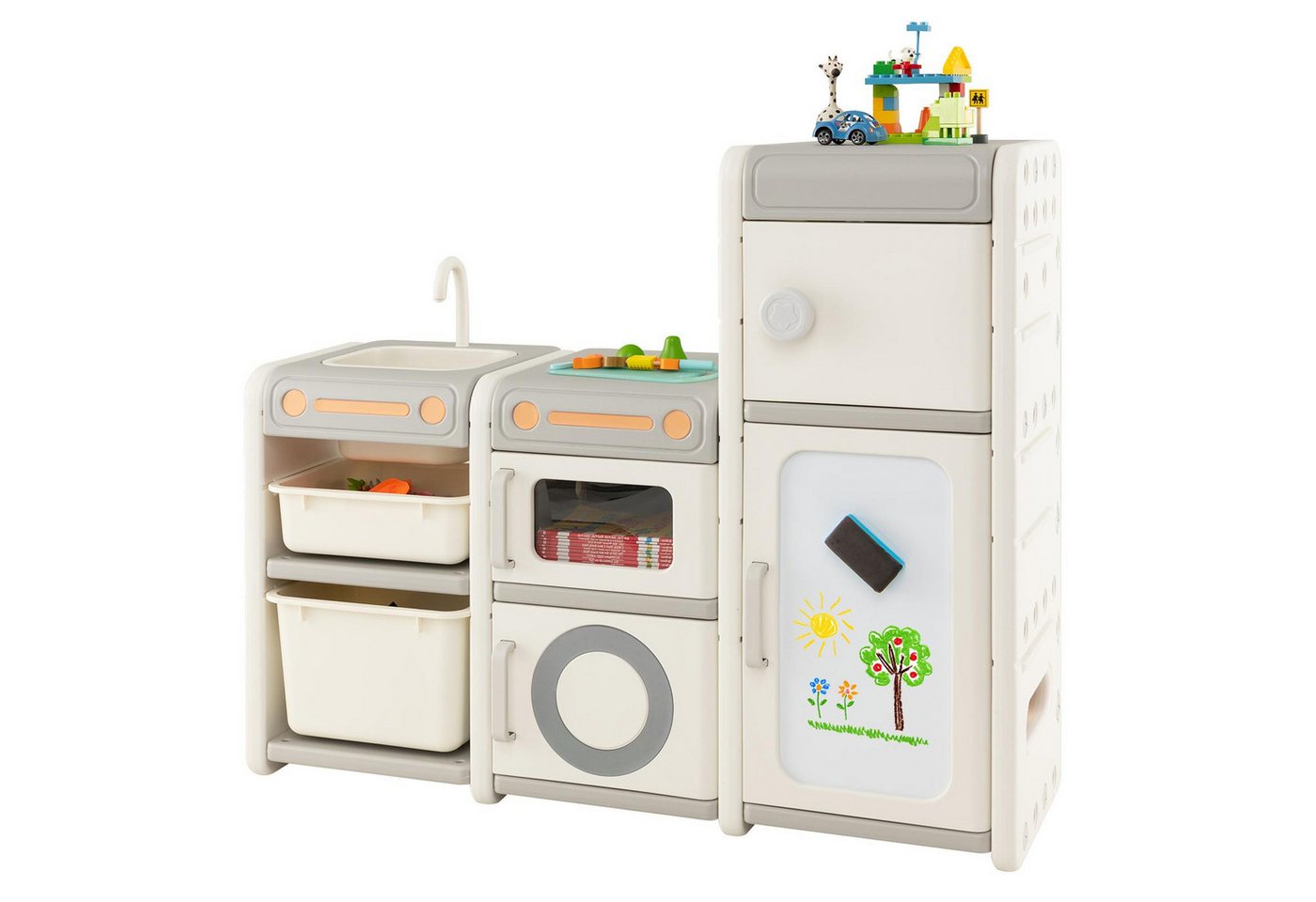 KOMFOTTEU Kinderregal Spielzeugregal, mit 4 Schränke & 2 Boxen Bild 5
