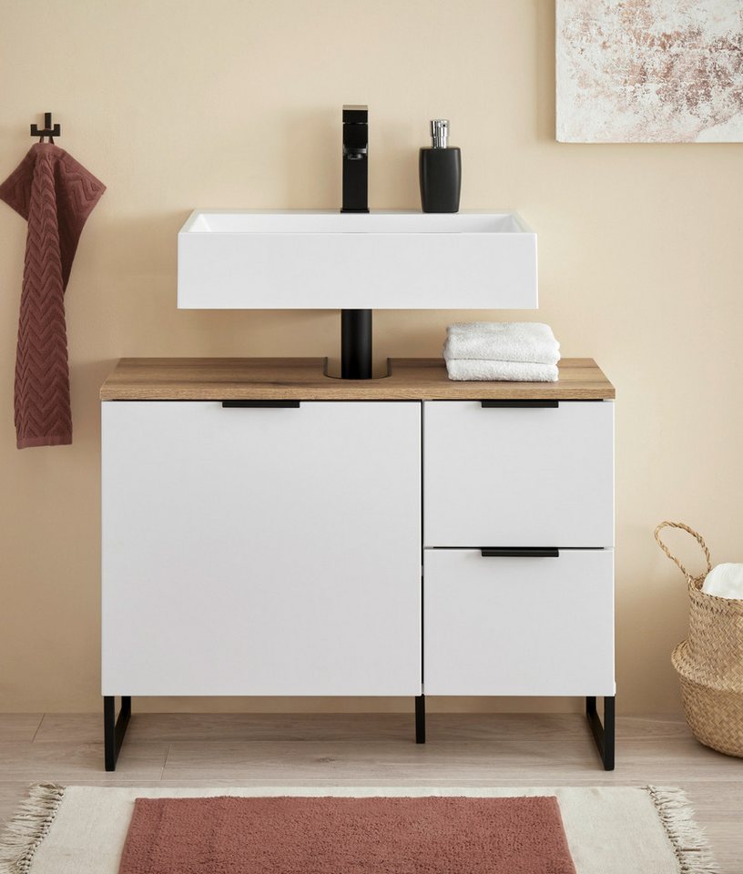 moebel-dich-auf Waschbeckenunterschrank Aspen 80 80 x 60 x 35 cm, Schwarz matt oder Weiß matt, Oberboden: Evoke Eiche Bild 5