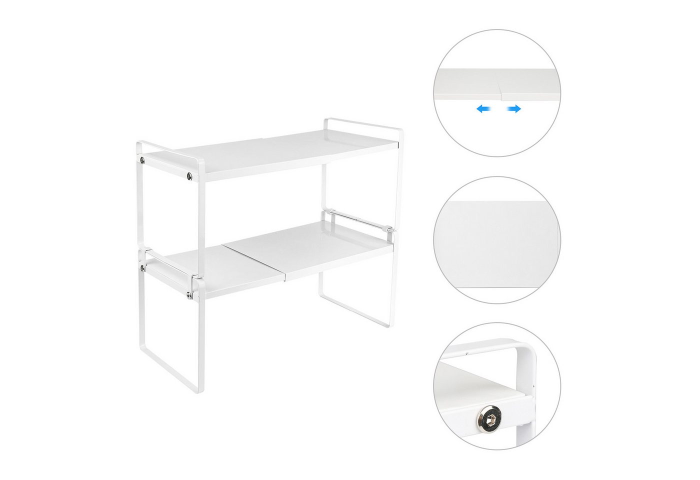 JEOBEST Küchenregal Gewürzregal Erweiterbares Metall Schrankregal Stapelbarer Regal, 2 Ebenen Küchenorganizer 36-60 x 21 x 36.5cm