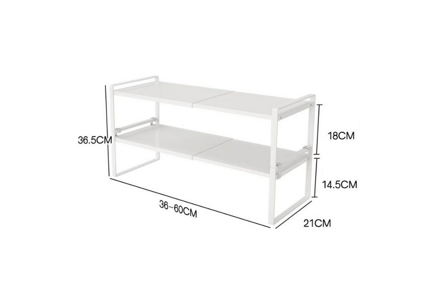 JEOBEST Küchenregal Gewürzregal Erweiterbares Metall Schrankregal Stapelbarer Regal, 2 Ebenen Küchenorganizer 36-60 x 21 x 36.5cm Bild 2
