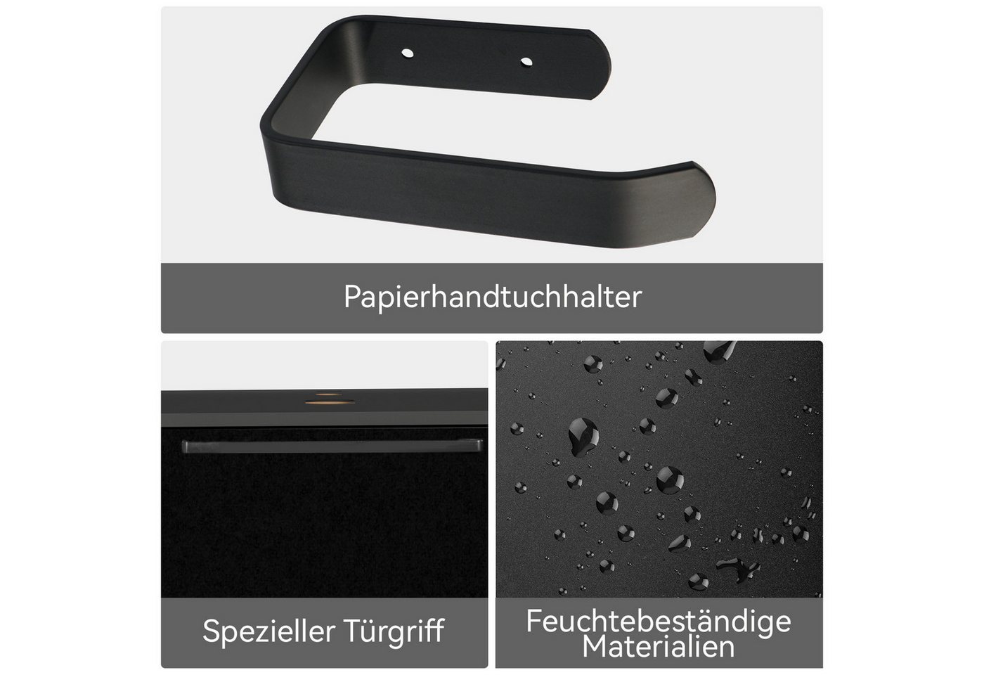 Puluomis Waschbeckenunterschrank 60cm mit 1 Handtuchring 1 Klopapierhalter ohne Spiegel (Set, Unterrschrank/ Wandschrank, Unterschrank, Waschbecken Set) Schwarz, Braun Bild 3