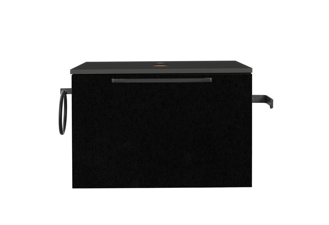 Puluomis Waschbeckenunterschrank 60cm mit 1 Handtuchring 1 Klopapierhalter ohne Spiegel (Set, Unterrschrank/ Wandschrank, Unterschrank, Waschbecken Set) Schwarz, Braun Bild 4