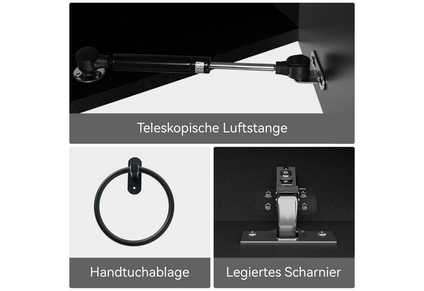 Puluomis Waschbeckenunterschrank 60cm mit 1 Handtuchring 1 Klopapierhalter ohne Spiegel (Set, Unterrschrank/ Wandschrank, Unterschrank, Waschbecken Set) Schwarz, Braun Bild 5
