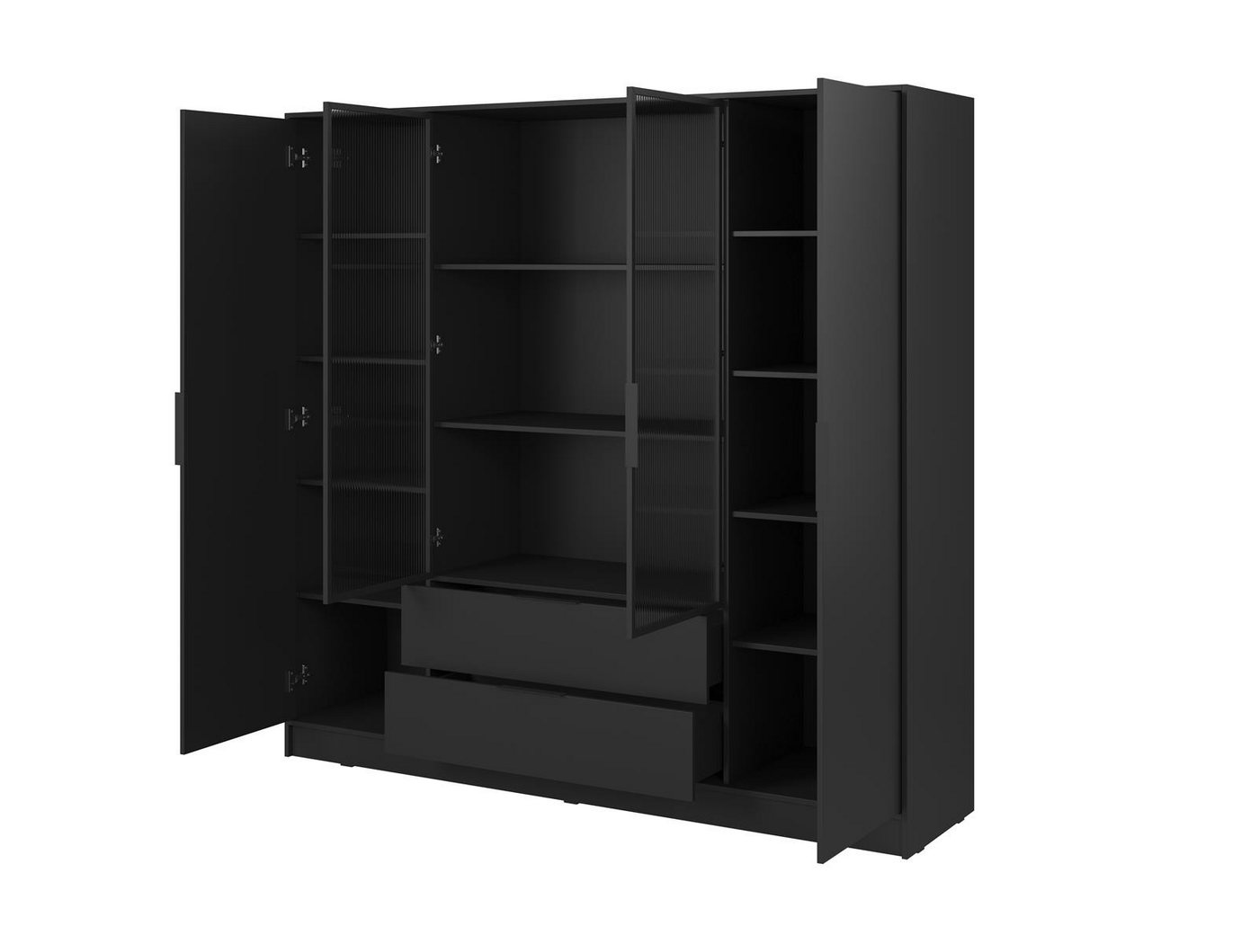Compleo Drehtürenschrank mit geriffelten Glastüren, Designer Schrank KALS