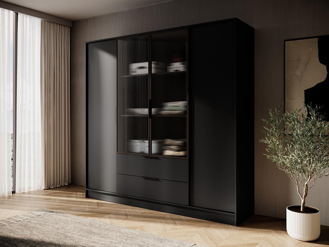 Compleo Drehtürenschrank mit geriffelten Glastüren, Designer Schrank KALS Bild 3