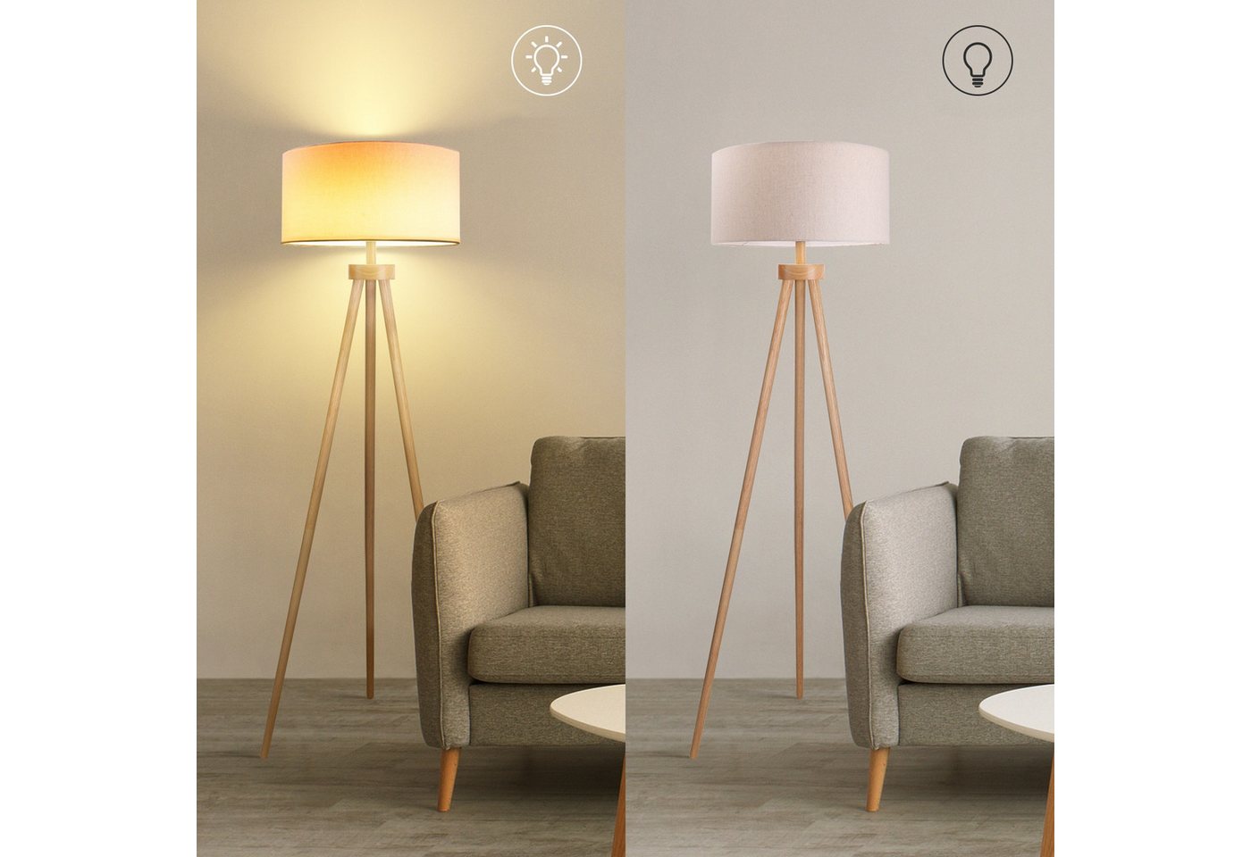 Aigostar LED Stehlampe Vintage mit Leinenschirm Lampenschirm und Fußschalter,143 cm Höhe