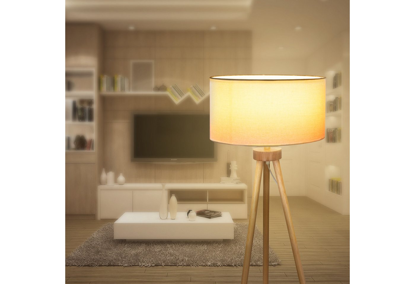Aigostar LED Stehlampe Vintage mit Leinenschirm Lampenschirm und Fußschalter,143 cm Höhe Bild 4