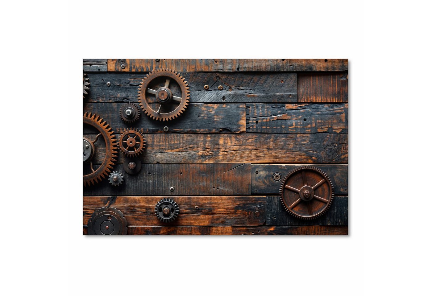 Primedeco Teppich Küchenteppich Holz und Zahnräder PVC rutschfest abwaschbar Läufer, Rechteckig, Höhe: 3 mm, Pflegeleicht & Wasserabweisend