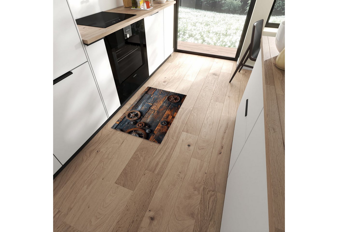 Primedeco Teppich Küchenteppich Holz und Zahnräder PVC rutschfest abwaschbar Läufer, Rechteckig, Höhe: 3 mm, Pflegeleicht & Wasserabweisend Bild 2