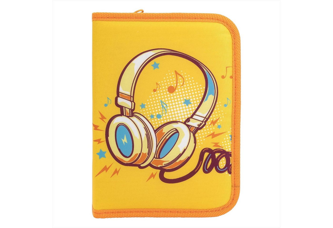 Idena Federmäppchen Idena Federmappe Sound Kopfhörer-Design Gelb-Orange - Komplett-Set 28