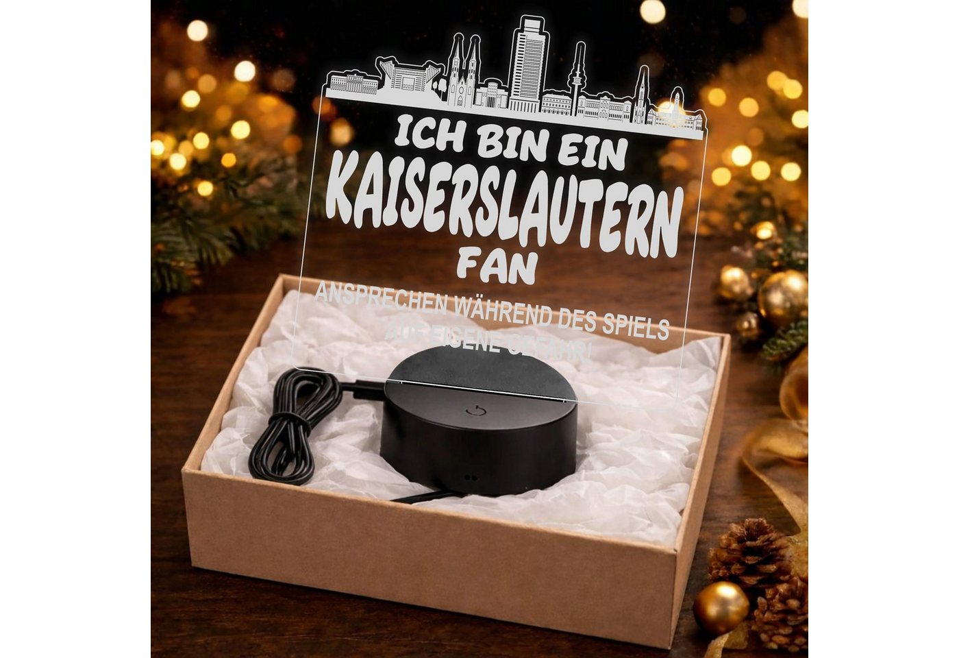 Lieblingsmensch LED Nachtlicht Fußball - Ich bin ein Kaiserslautern Fan - Ansprechen auf eigene Gefah, LED fest integriert, Farbwechsel oder feste Farbe mit Fernbedienung & Touch, Man Cave Stimmungslicht – 19x23cm Bild 3