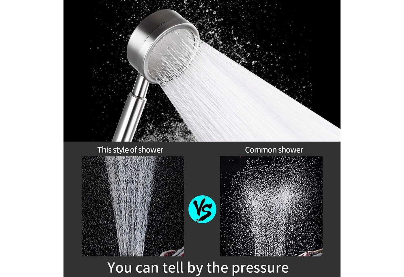 Toomoke Handbrause Duschkopf mit Schlauch 1,5m, Duschbrause Hochdruck Dusche, (Hochdruck Dusche Sparduschkopf aus Edelstahl Universal Brausekopf Wassersparend Anschlussgewinde G), Duschbrause mit Brauseschlauch für Duschen Bild 3