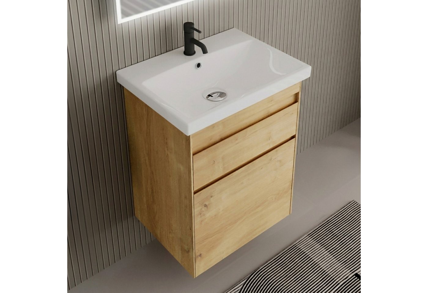 Alpenberger Badmöbel-Set Badezimmermöbel Set mit Waschbecken, Waschbeckenunterschrank hängend, (Badmöbel Set Holz, Waschtisch mit Waschbecken Hängend), Gäste WC Waschbecken mit Unterschrank 60cm Bild 2