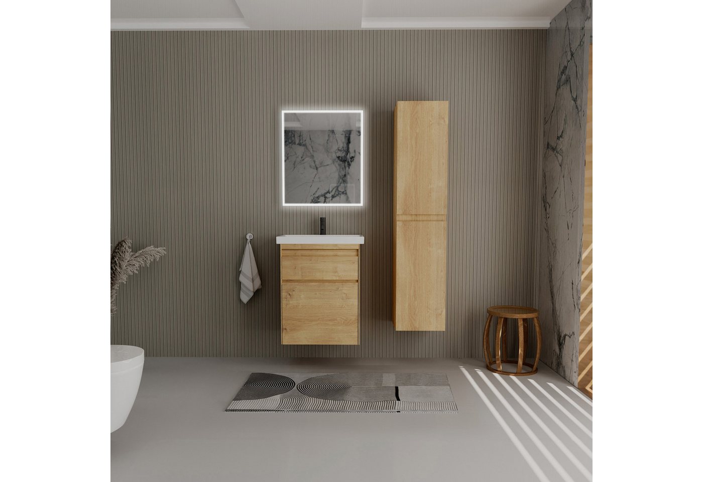 Alpenberger Badmöbel-Set Badezimmermöbel Set mit Waschbecken, Waschbeckenunterschrank hängend, (Badmöbel Set Holz, Waschtisch mit Waschbecken Hängend), Gäste WC Waschbecken mit Unterschrank 60cm Bild 4