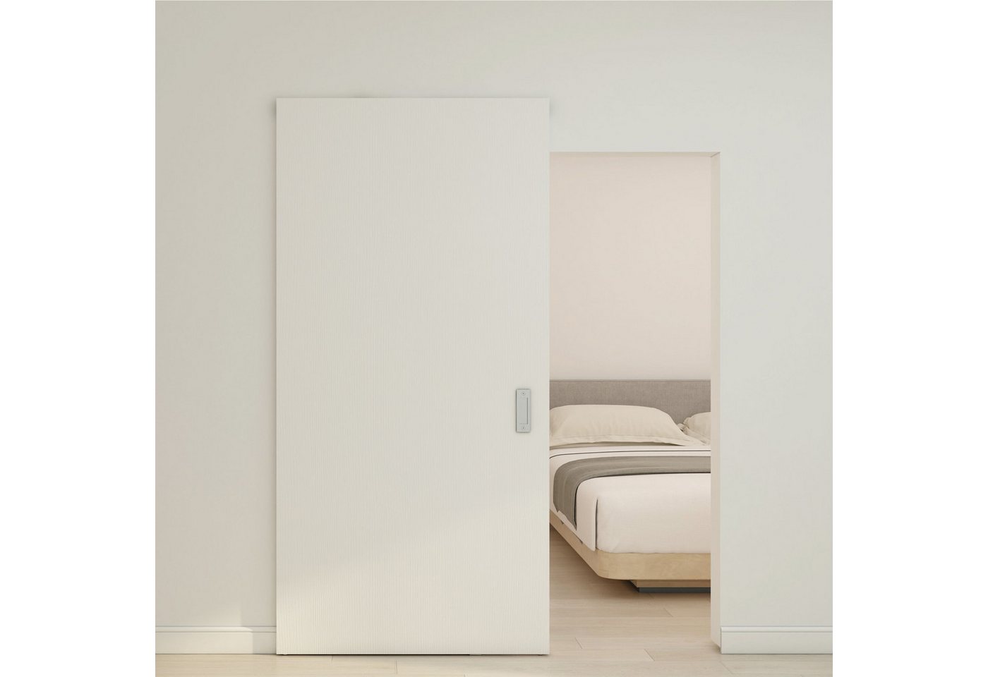 inova wohnen Schiebetür Holzschiebetür 103 x 210 cm (Komplett-Set), Weiß, Komplettset mit unsichtbarer Laufschiene und Softclose