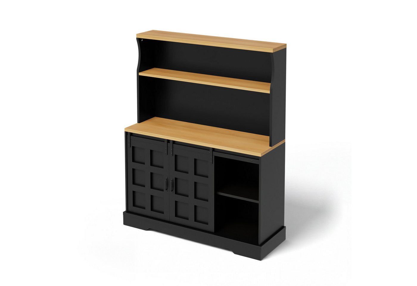 Flieks Küchenbuffet mit LED-Beleuchtung, Steckdose, Schiebetüren in Retro-Design (B120/T40/H150 cm, 1-St) Hochschrank Küchenschrank Buffet mit verstellbarer Ablagen Schwarz Bild 2